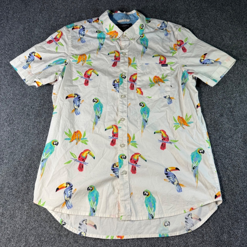 Chubbies Mens Medium Tropical Bird Toucan Parrot Print Short Sleeve Button Shirt